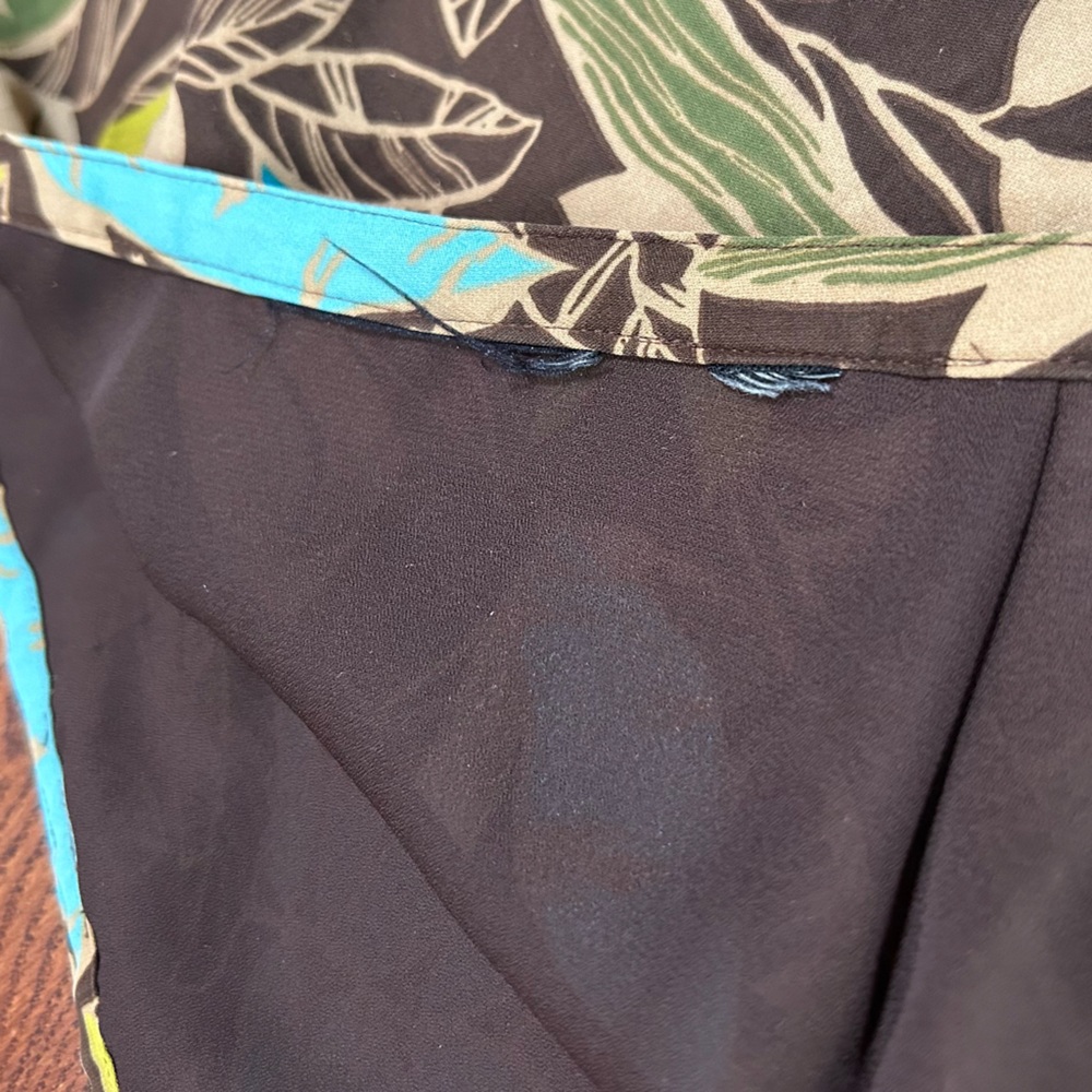 Vintage A-Line Floral Print Skirt - Brown and Blue - Picture 6 of 9